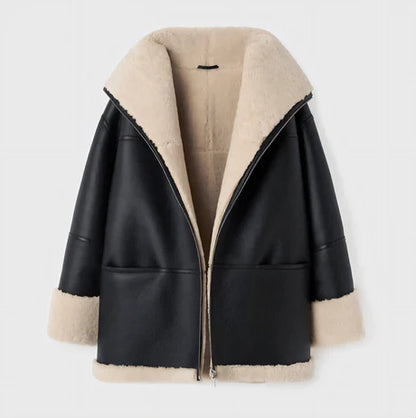 Veste femme – Coupe oversize décontractée – Doublure douce – Col tailleur zippé – Longueur hanches
