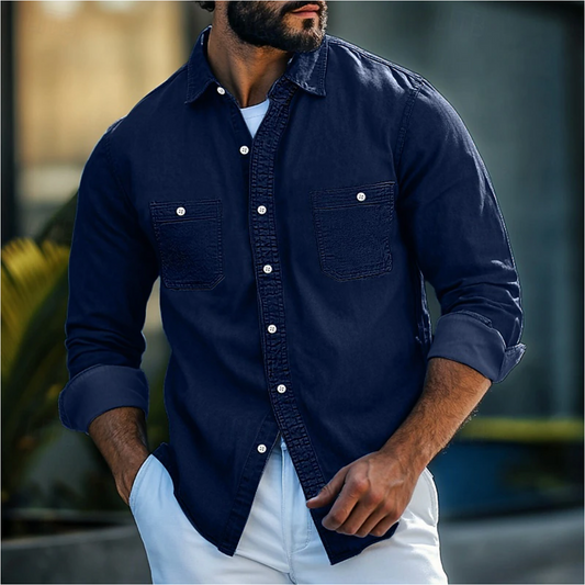 Chemise en jean homme – Coupe régulière – Manches longues – Poches poitrine à boutons