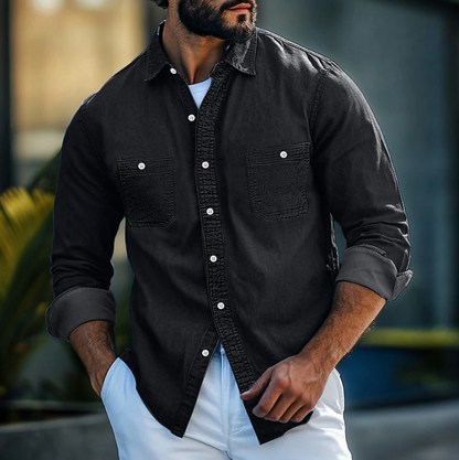 Men's denim shirt – Regular fit – Long sleeves – Chest pockets with buttons