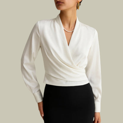 Laura Fitted Wrap Front Blouse | Long Sleeve V-Neck Blouse