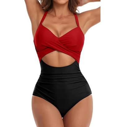 Women's 1-piece swimsuit – Plunging halter – Cut-out – Breathable stretch fabric