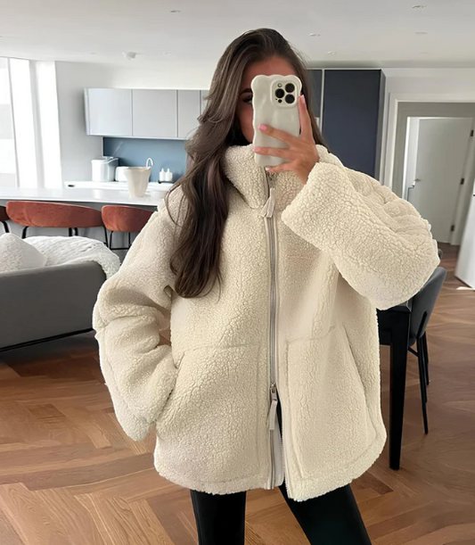 Women's Coat - Fleece - Oversized fit - Stand collar - Zipper closure