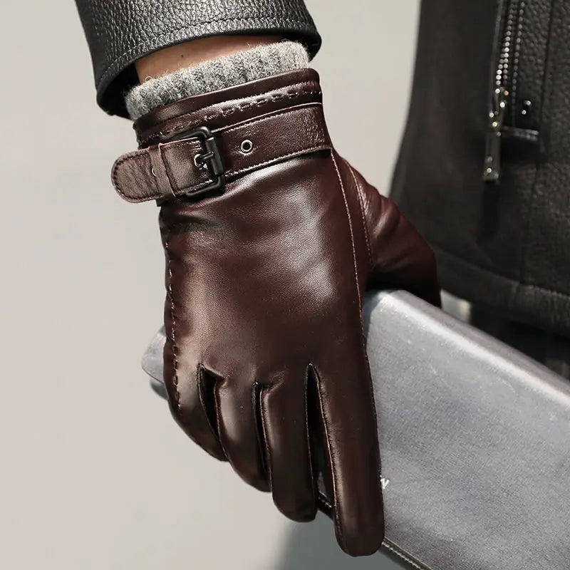 Edward Leather Fitted Gloves | Buckle Strap, Ribbed Cuff Gloves