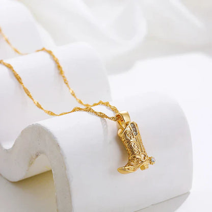 Ilaria Cowboy Boot Pendant Necklace | Rhinestone Accents Necklace