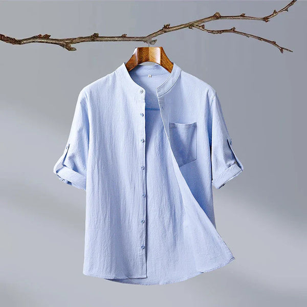 Relaxed Band-Collar Shirt for Men – Casual Comfort & Style
