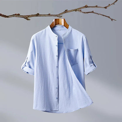 Short Sleeve Band Collar Shirt for Men – Casual Style & Comfort