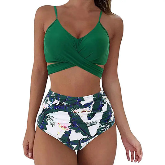 Bikini femme – Coupe fine – Haut croisé élégant – Bas taille haute froncée