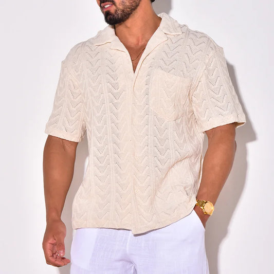 Men's short-sleeve shirt – Soft knit – Relaxed fit – Casual collar