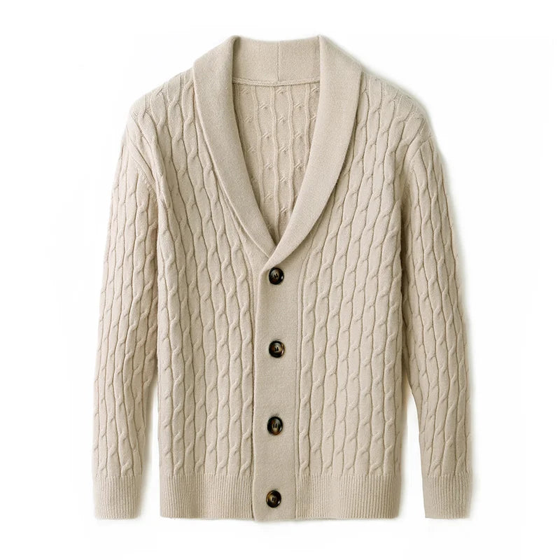 Lucas Shawl Collar Cardigan | Cable Knit Button Front Cardigan
