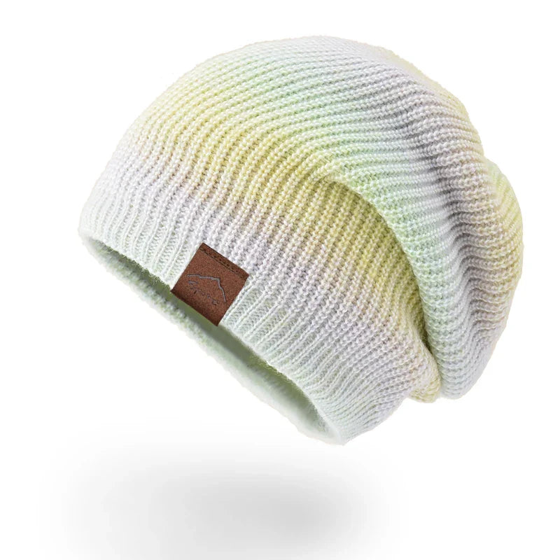 Sienna Ribbed Beanie | Variegated Pattern Logo Patch Beanie