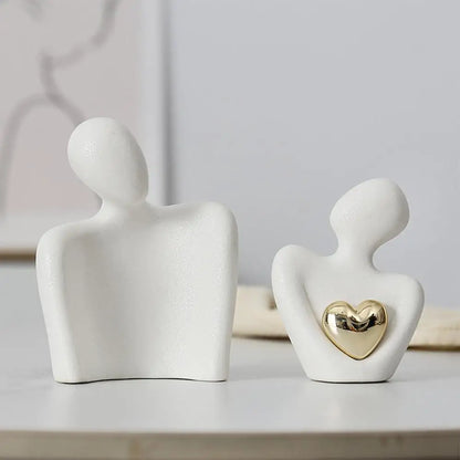 Contemporary Couple Statue With Gold Heart Detail