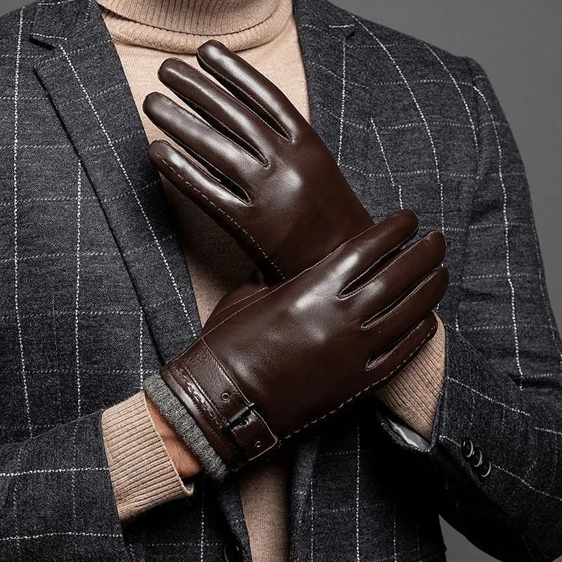 Edward Leather Fitted Gloves | Buckle Strap, Ribbed Cuff Gloves