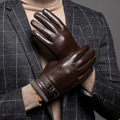 Edward Leather Fitted Gloves | Buckle Strap, Ribbed Cuff Gloves
