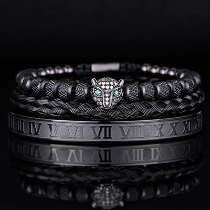 Bracelet Set With Crystal Panther Motif and Roman Numerals