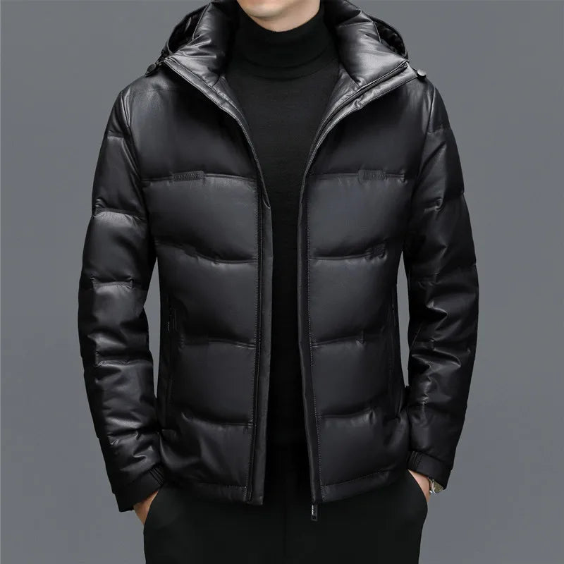 Mason Leather Hooded Puffer Jacket | Quilted, Zip Front Jacket