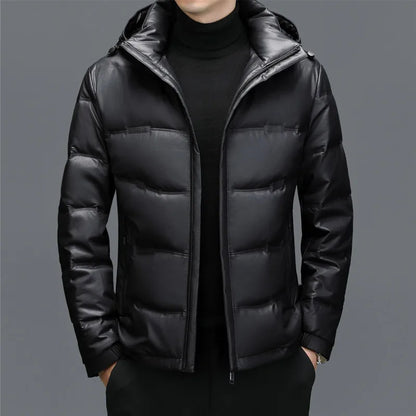 Mason Leather Hooded Puffer Jacket | Quilted, Zip Front Jacket