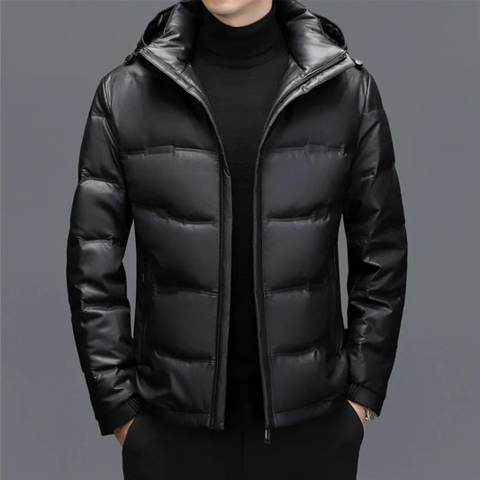 Mason Leather Hooded Puffer Jacket | Quilted, Zip Front Jacket