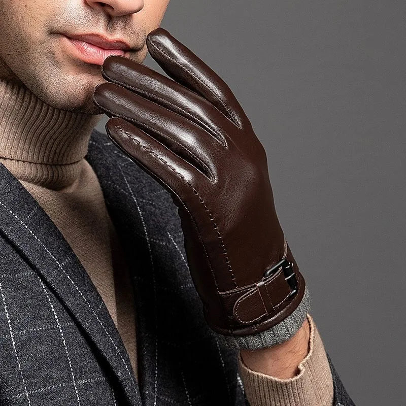Edward Leather Fitted Gloves | Buckle Strap, Ribbed Cuff Gloves