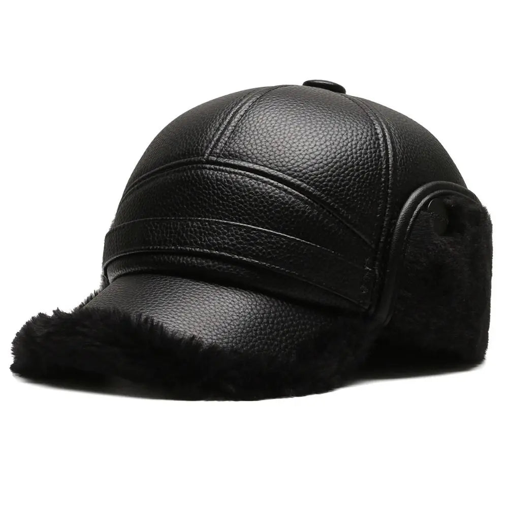 Logan Leather Ear Flap Cap | Fleece Trim, Structured Fit Cap