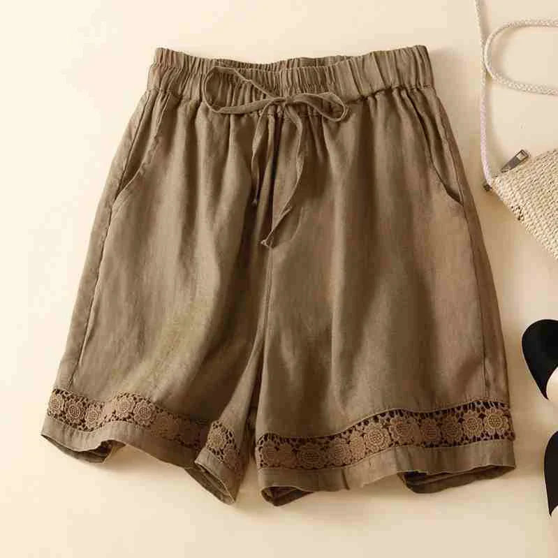 Embroidered Linen Shorts for Women – Relaxed Comfort & Adjustable Fit