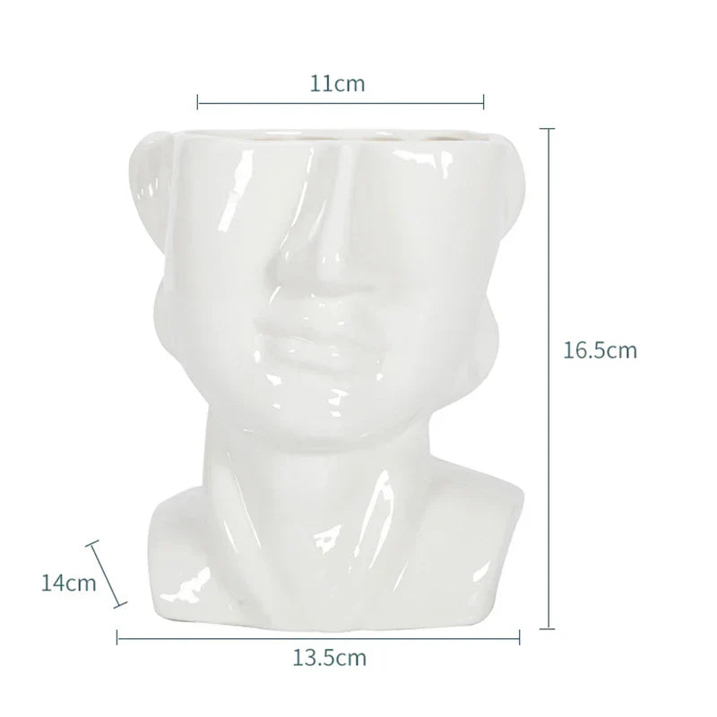 Modern Face-Shaped Ceramic Vase With Glossy Finish