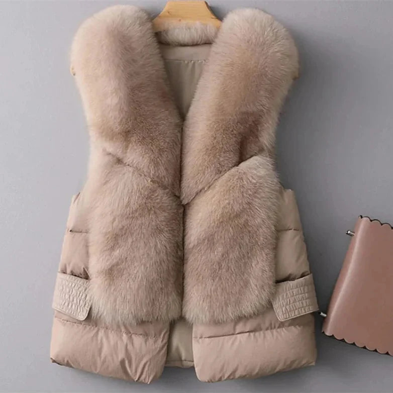 Emma Quilted Vest | Fur Trim Collared Vest