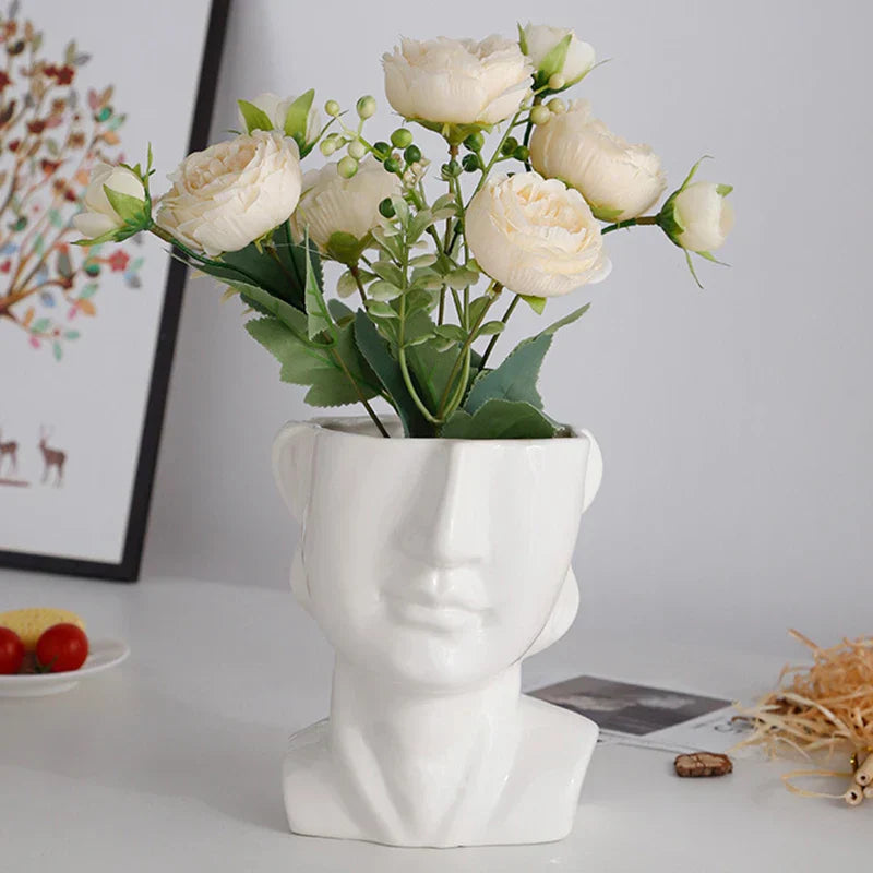 Modern Face-Shaped Ceramic Vase With Glossy Finish
