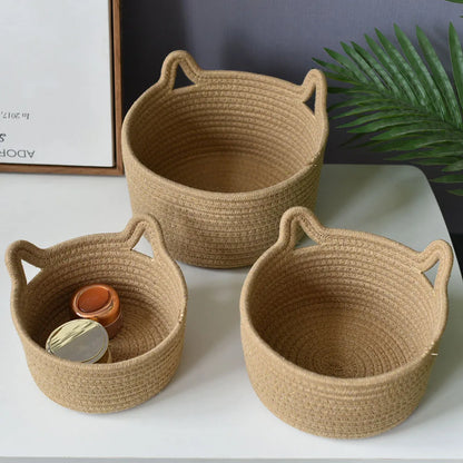 Woven Cat-Ear Storage Basket Set of Three