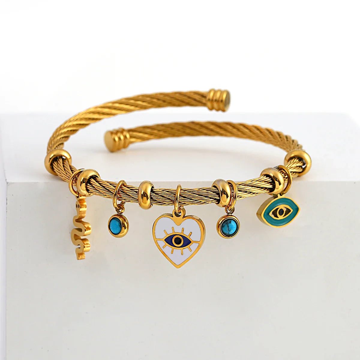 Valentina Open Cuff Bracelet | Evil Eye & Turquoise Cuff Bracelet