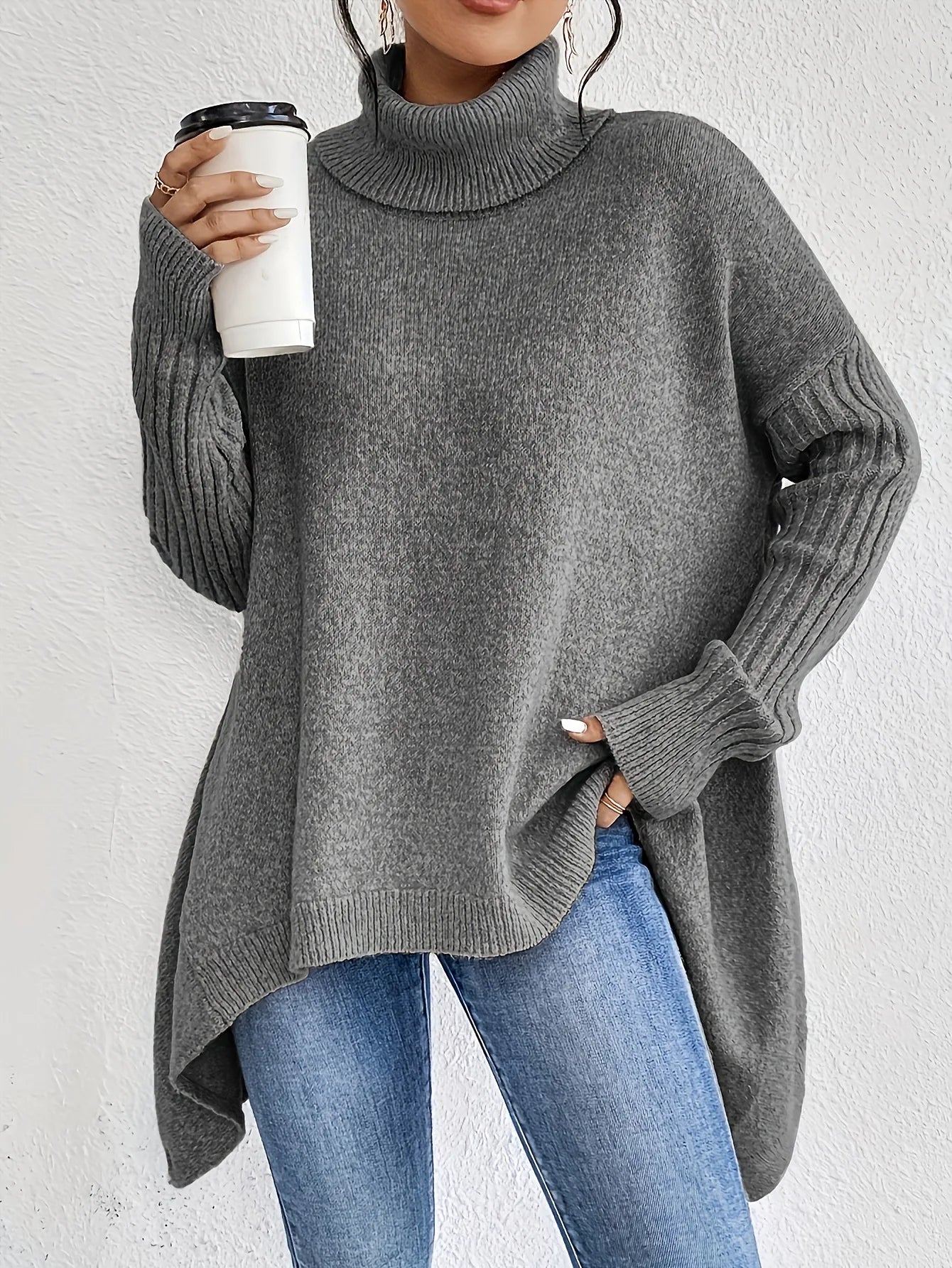 Maria Oversized Turtleneck Sweater | Solid Turtleneck Sweater