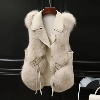 Elsie Relaxed Fit Fur Vest | Collared, Side Ties Fur Vest