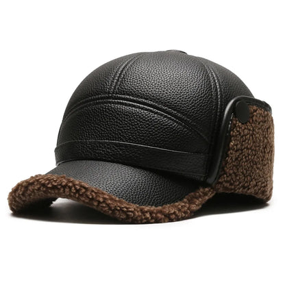 Logan Leather Ear Flap Cap | Fleece Trim, Structured Fit Cap