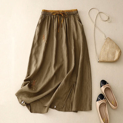 A-Line Linen Midi Skirt for Women – Breathable Comfort & Pockets