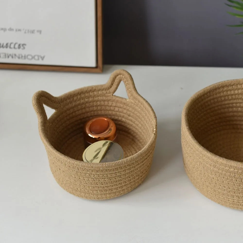 Woven Cat-Ear Storage Basket Set of Three