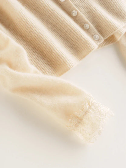 Ilaria Relaxed Fit Cardigan | Lace Trim V-Neck Cardigan