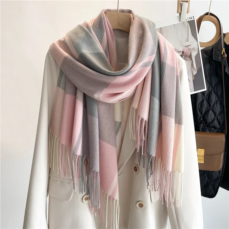 Chiara Oversized Scarf | Check Fringed Scarf