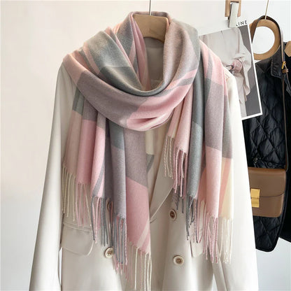 Chiara Oversized Scarf | Check Fringed Scarf