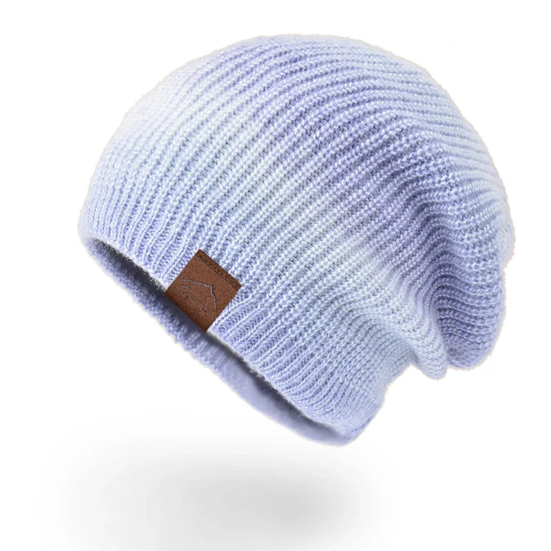 Sienna Ribbed Beanie | Variegated Pattern Logo Patch Beanie
