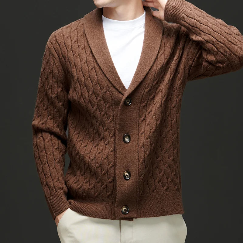 Lucas Shawl Collar Cardigan | Cable Knit Button Front Cardigan