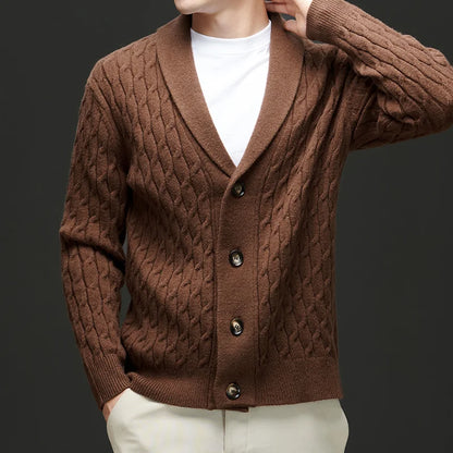 Lucas Shawl Collar Cardigan | Cable Knit Button Front Cardigan