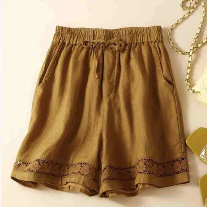 Embroidered Linen Shorts for Women – Relaxed Comfort & Adjustable Fit
