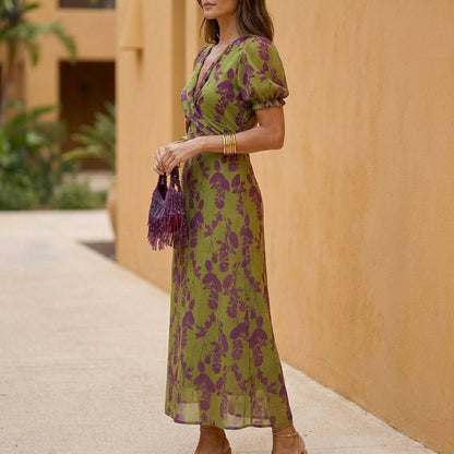 Wrap Front Floral Maxi Dress for Women – Flattering A-Line Fit