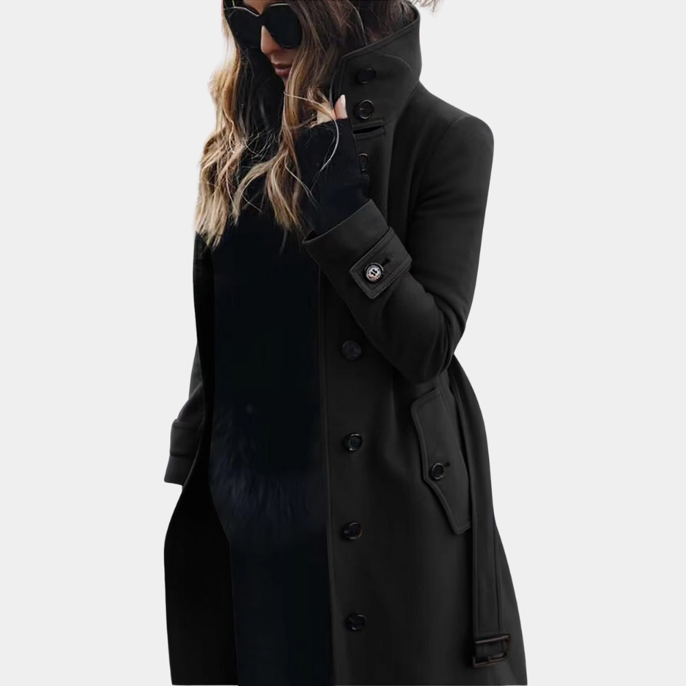 Emily Wool Tailored Trench Coat | Belted Stand Collar Trench Coat