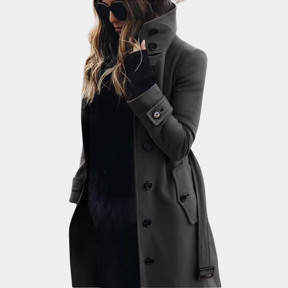 Emily Wool Tailored Trench Coat | Belted Stand Collar Trench Coat