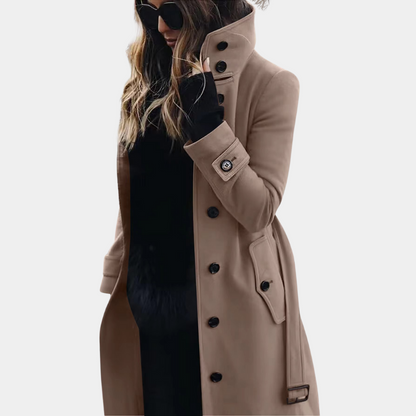 Emily Wool Tailored Trench Coat | Belted Stand Collar Trench Coat