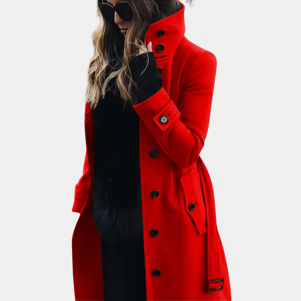 Emily Wool Tailored Trench Coat | Belted Stand Collar Trench Coat