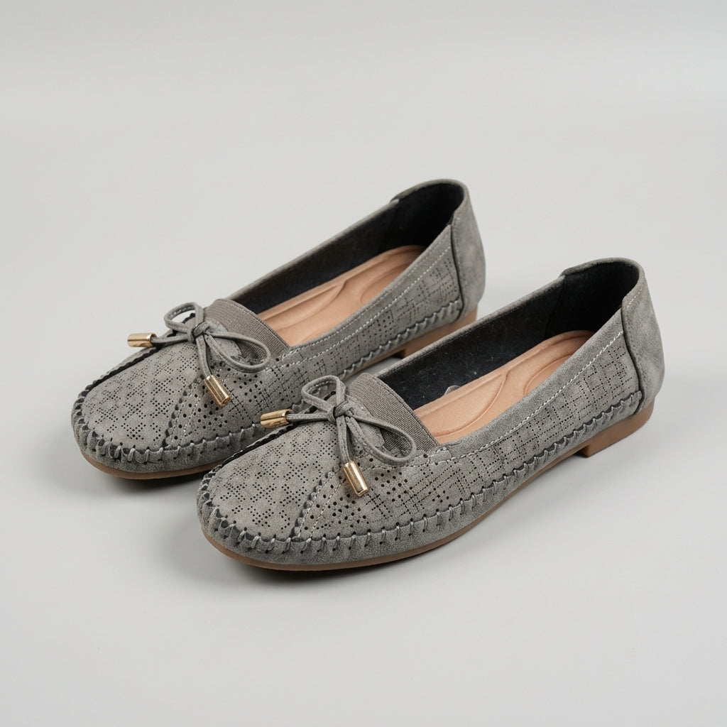 Bow Moccasin-Style Flat Loafers for Women – Breathable Comfort & Support