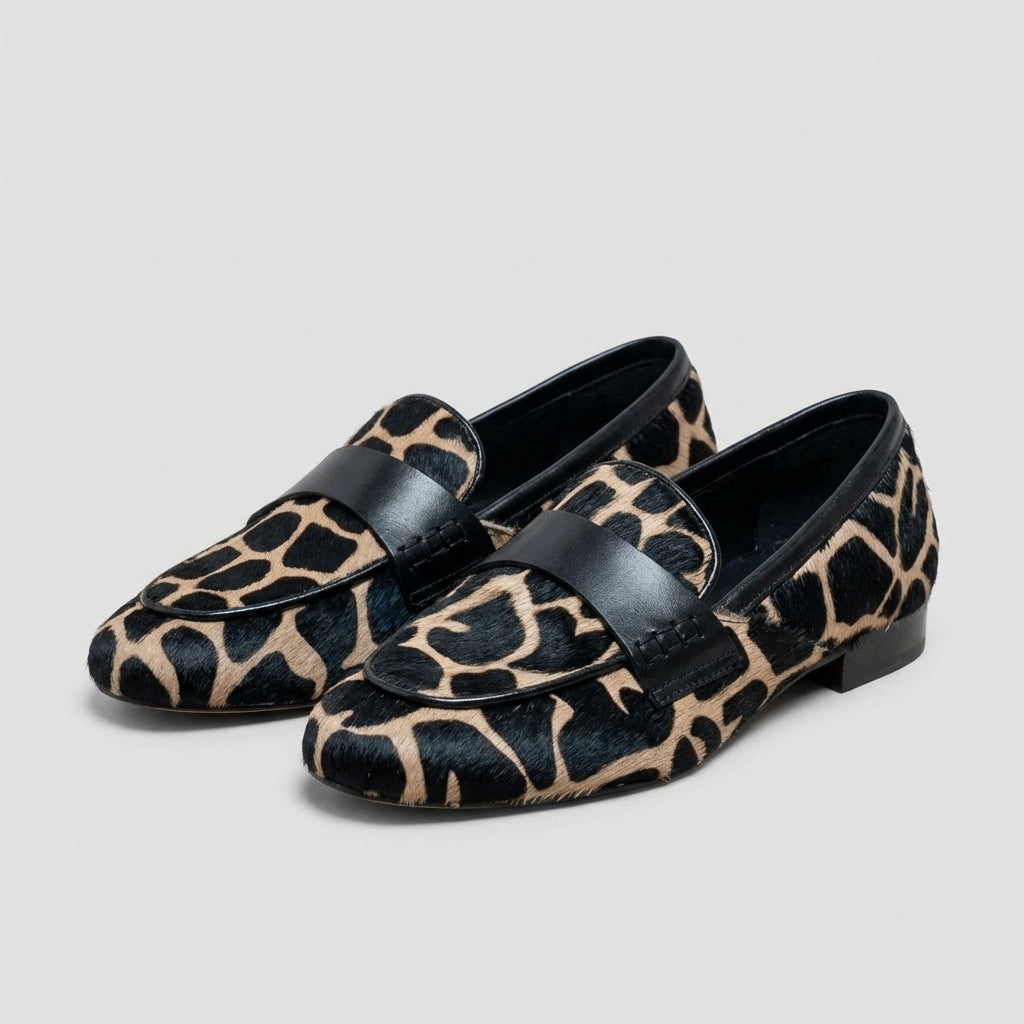 Giraffe Print Hair-On Loafers for Women – Effortless Slip-On Comfort
