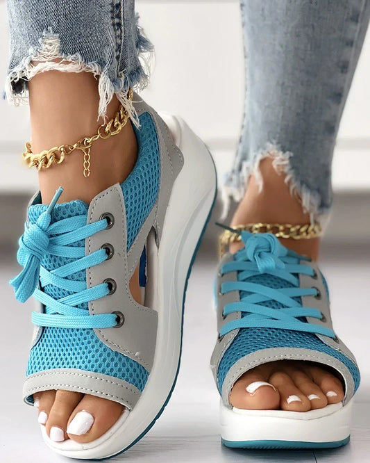 Women's lace-up sandals – Open toe – Platform sole