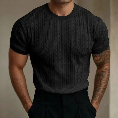 Men's T-shirt – Slim fit – Soft knit – Ribbed texture – Round neck short sleeves